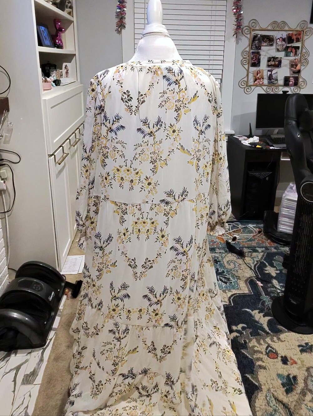 ARULA Cream Floral Tiered Maxi Dress with Yellow & Blue Print - Picture 3 of 5